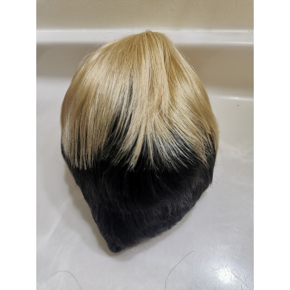 Short Ombre Blonde Black Human Hair Wig Pixie Cut Wigs Work Wig - Picture 3 of 16